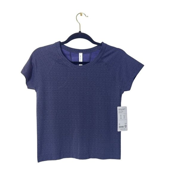 Athleta Momentum Seamless Short Sleeve Tee M Indigo Diamond Pattern Lightweight - Picture 1 of 6